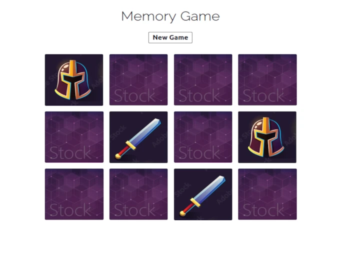 screenshot of memory game app