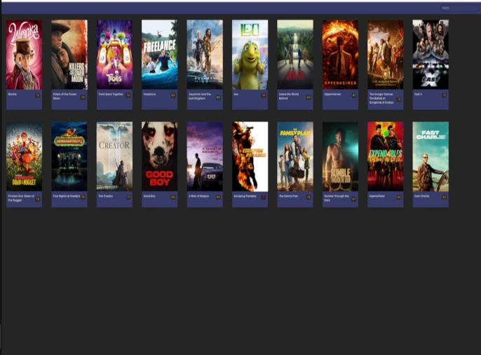 screenshot of video player app with grid of thumbnails of movies and TV shows